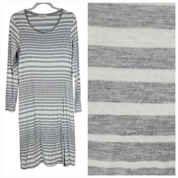Love on a Hanger M/L Grey Striped Maxi Top Long Side Slit Tunic Casual Tee Shirt - Picture 12 of 12